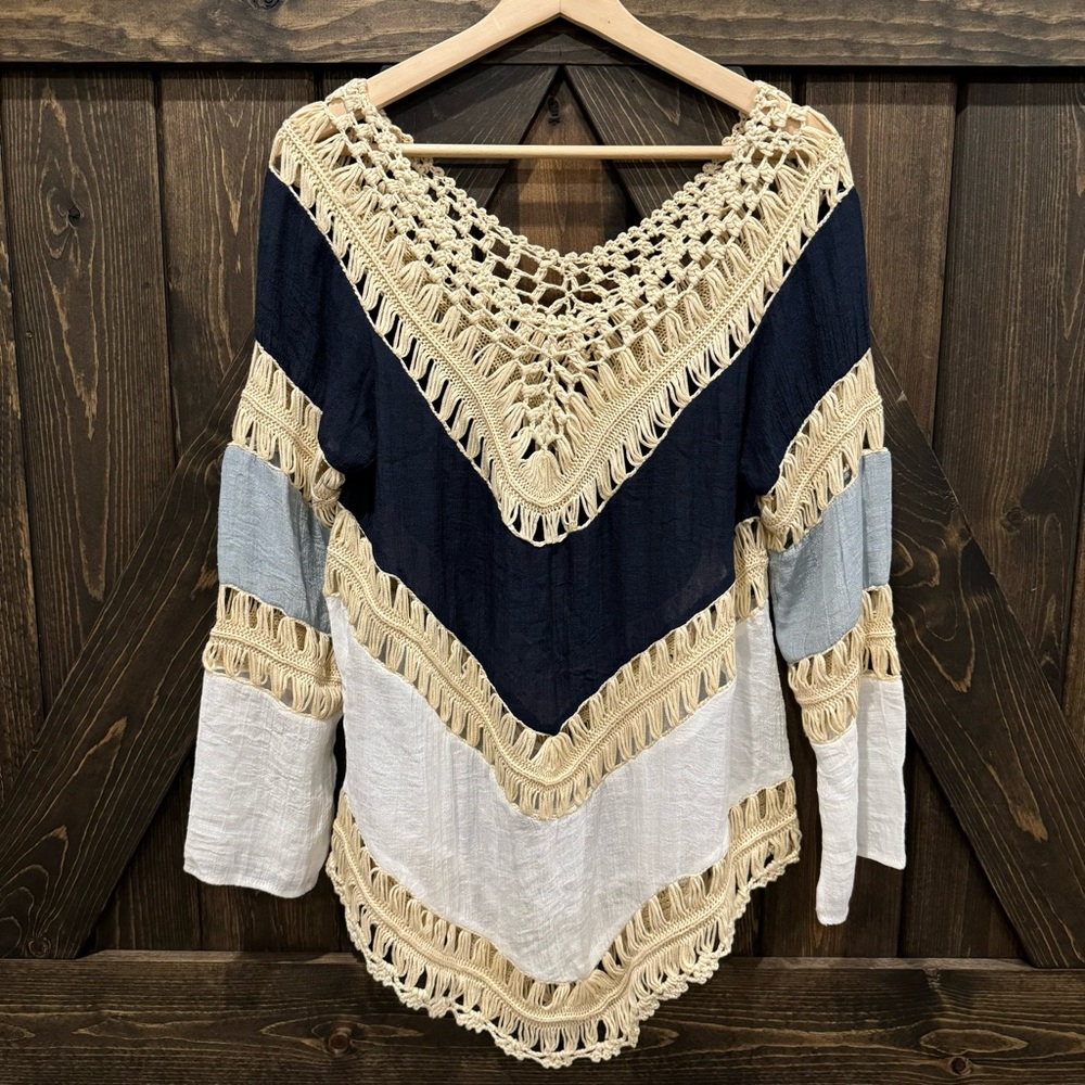 Cloud chaser Cotton and woven boho top size medium